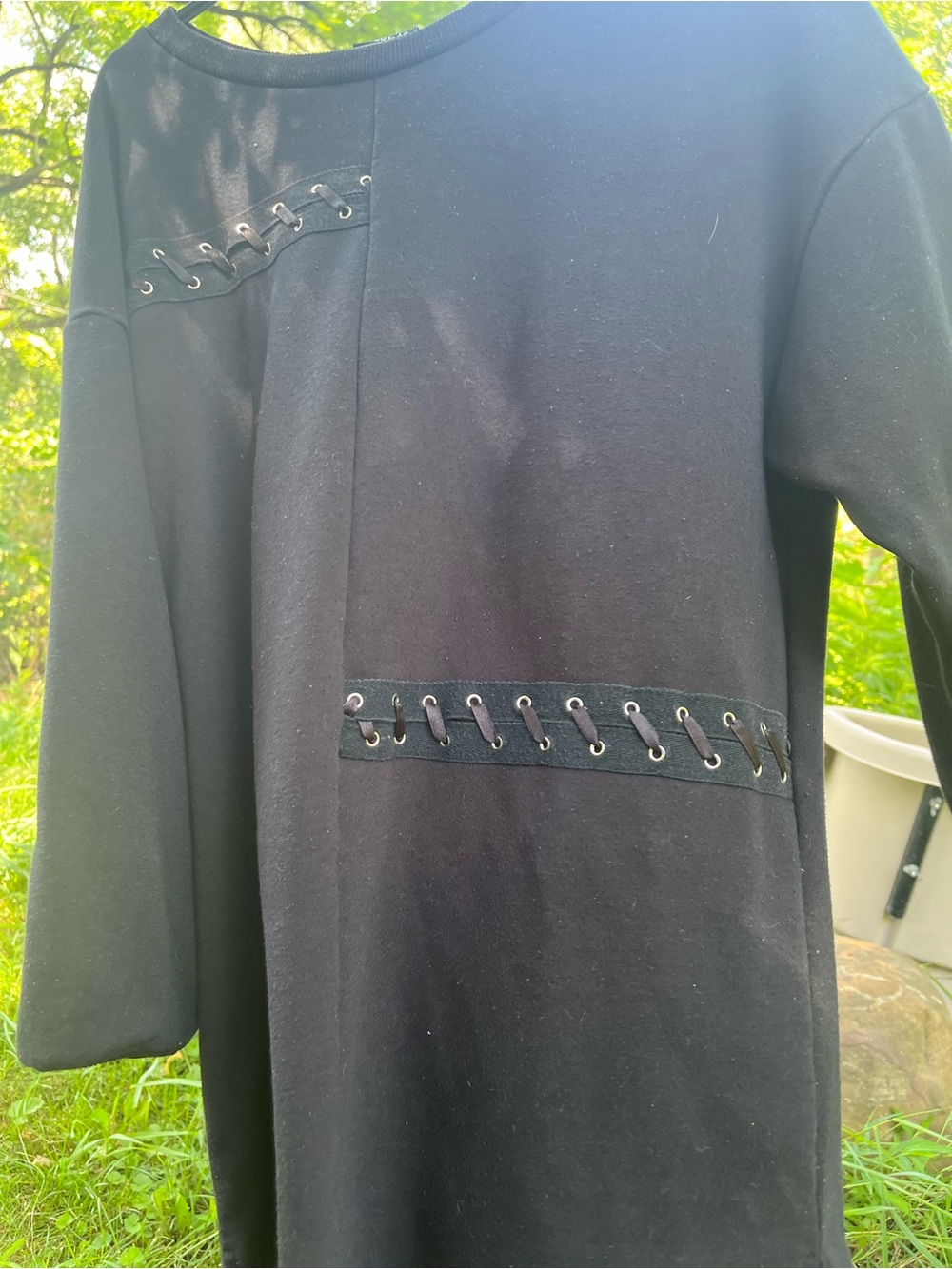 rue21 Black Crewneck Top/dress with Lace-Up grommets